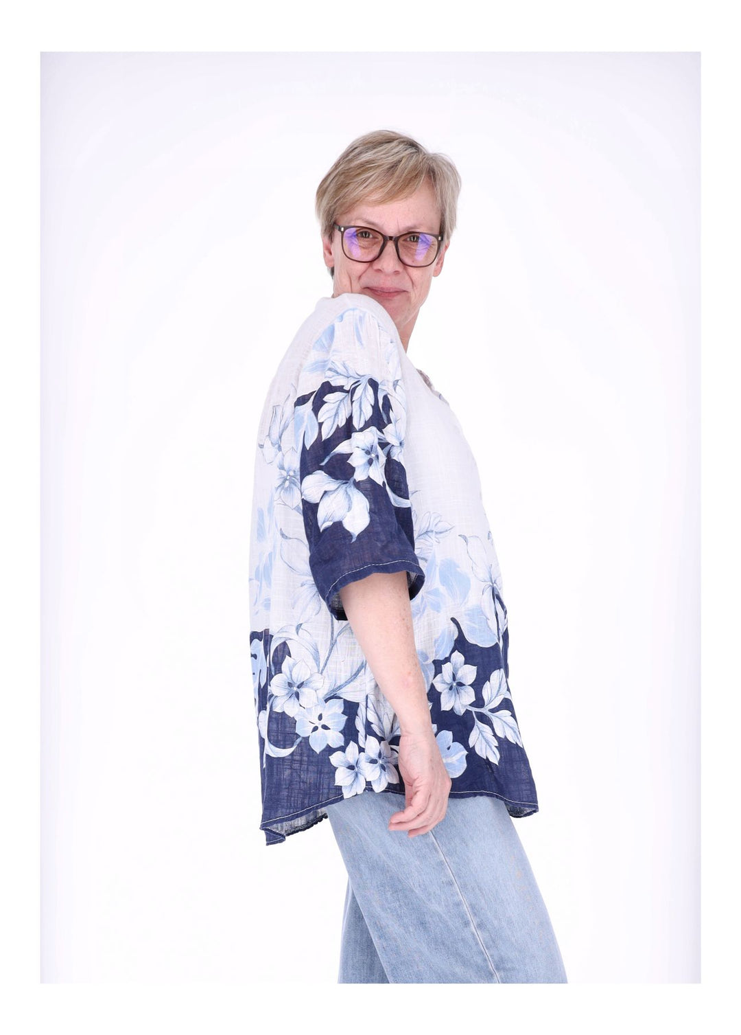 Blusenshirt Damen 3/4 Krempelarm AOP zweifarbig