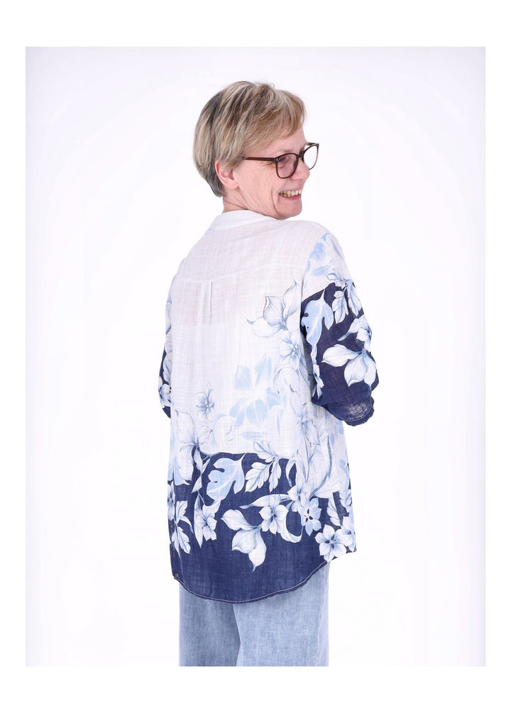 Blusenshirt Damen 3/4 Krempelarm AOP zweifarbig