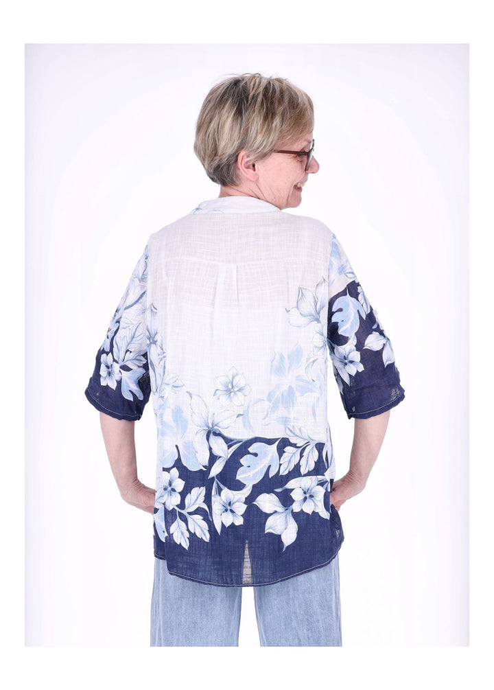 Blusenshirt Damen 3/4 Krempelarm AOP zweifarbig