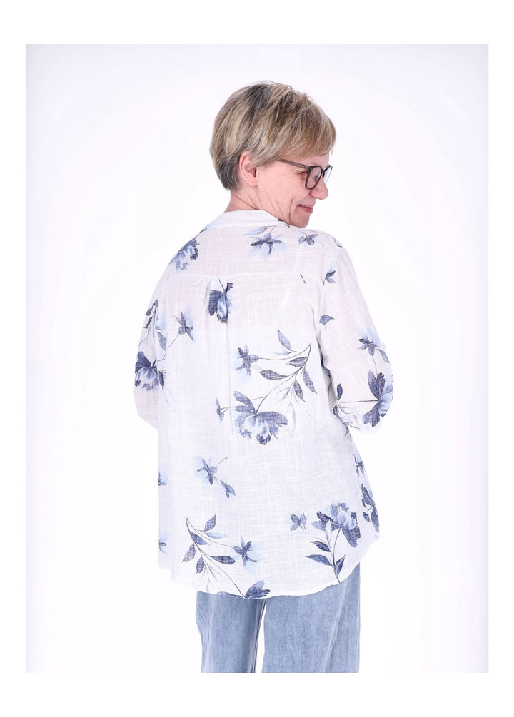 Blusenshirt Damen 3/4 Krempelarm AOP Rosen