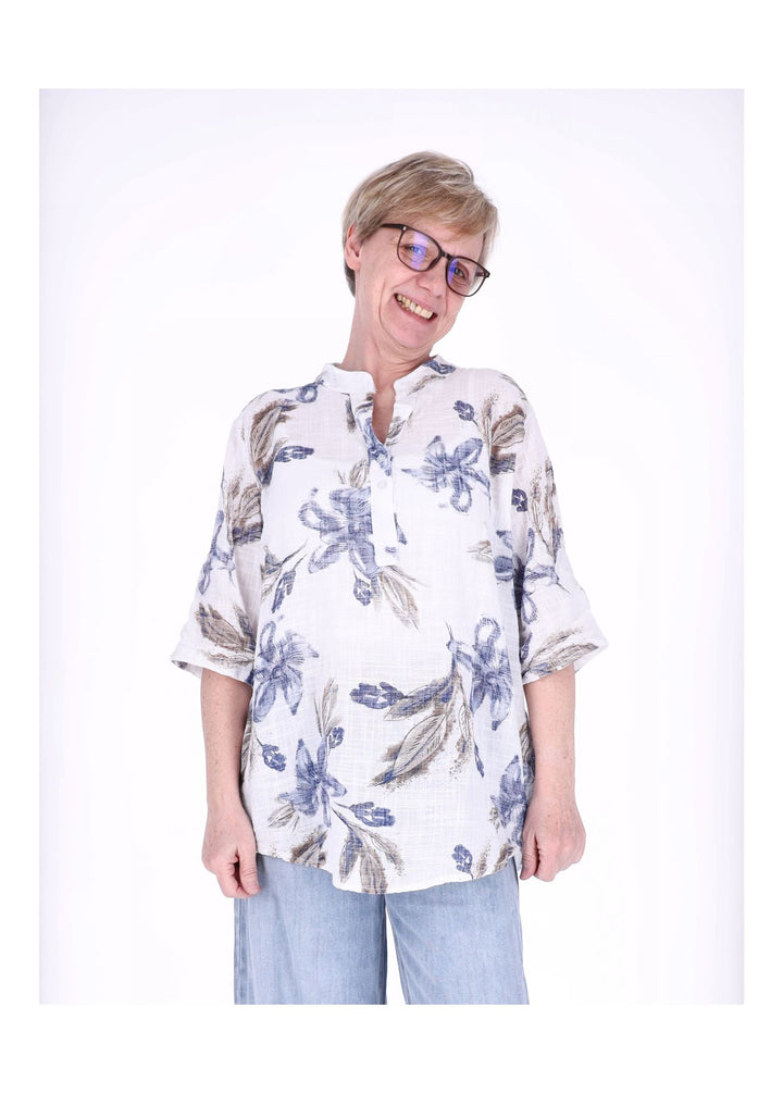 Blusenshirt Damen 3/4 Krempelarm AOP Blüten
