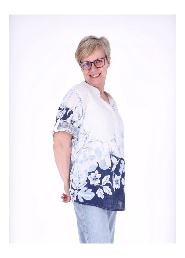 Blusenshirt Damen 3/4 Krempelarm AOP zweifarbig