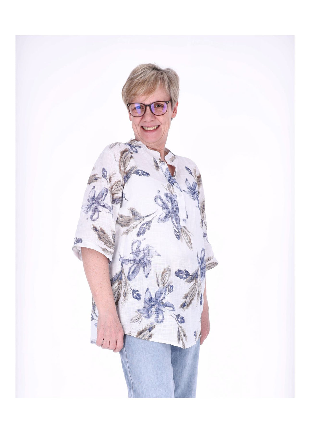 Blusenshirt Damen 3/4 Krempelarm AOP Blüten