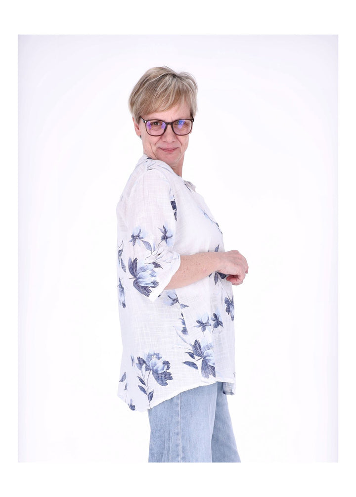 Blusenshirt Damen 3/4 Krempelarm AOP Rosen