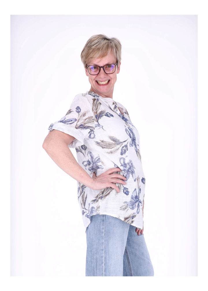 Blusenshirt Damen 3/4 Krempelarm AOP Blüten