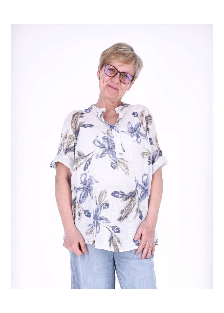 Blusenshirt Damen 3/4 Krempelarm AOP Blüten