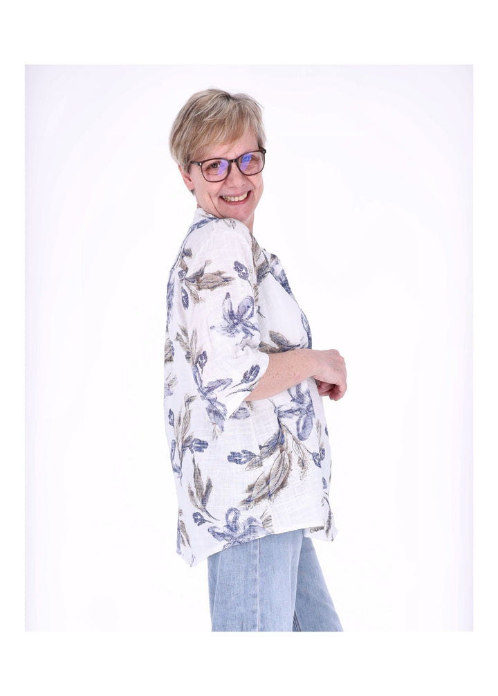Blusenshirt Damen 3/4 Krempelarm AOP Blüten