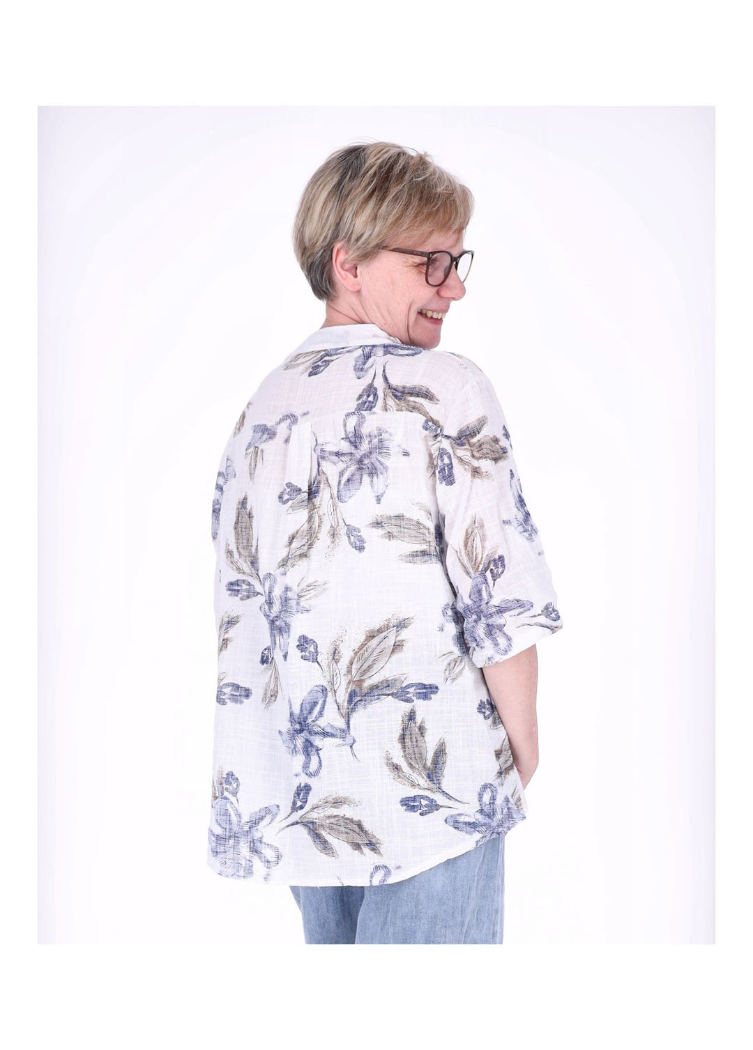 Blusenshirt Damen 3/4 Krempelarm AOP Blüten