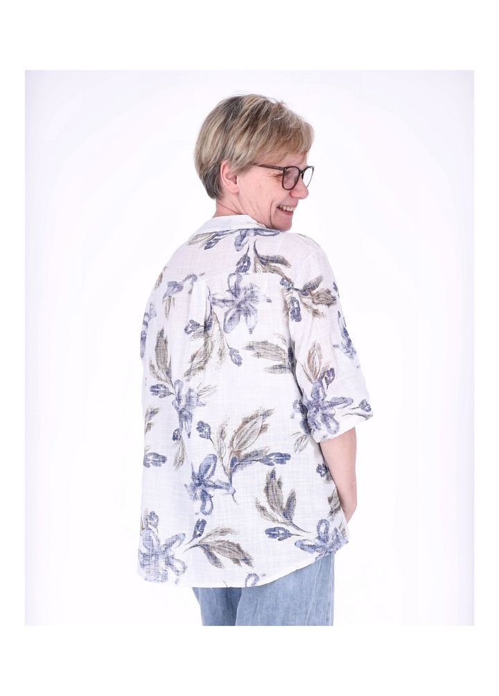 Blusenshirt Damen 3/4 Krempelarm AOP Blüten