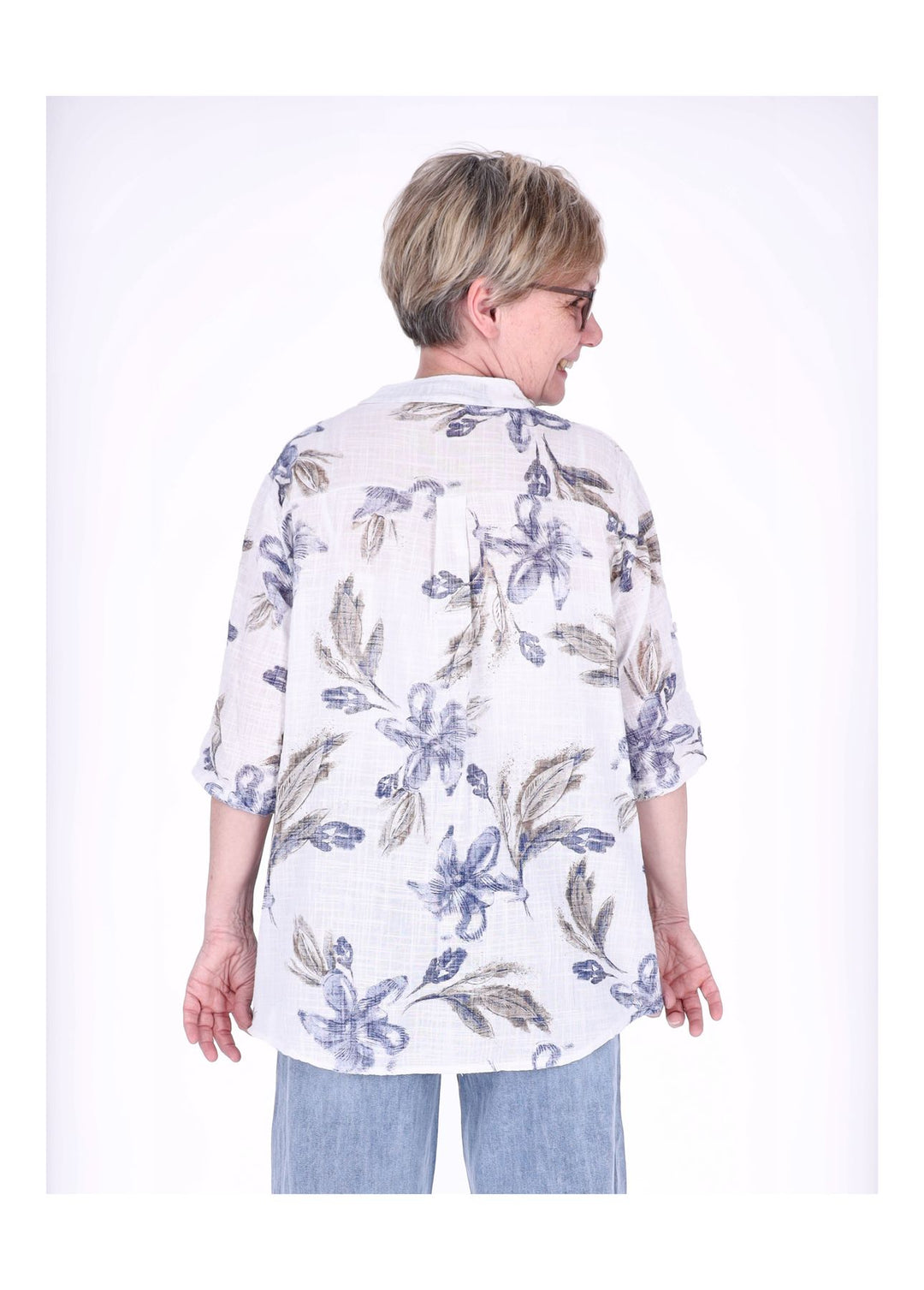 Blusenshirt Damen 3/4 Krempelarm AOP Blüten