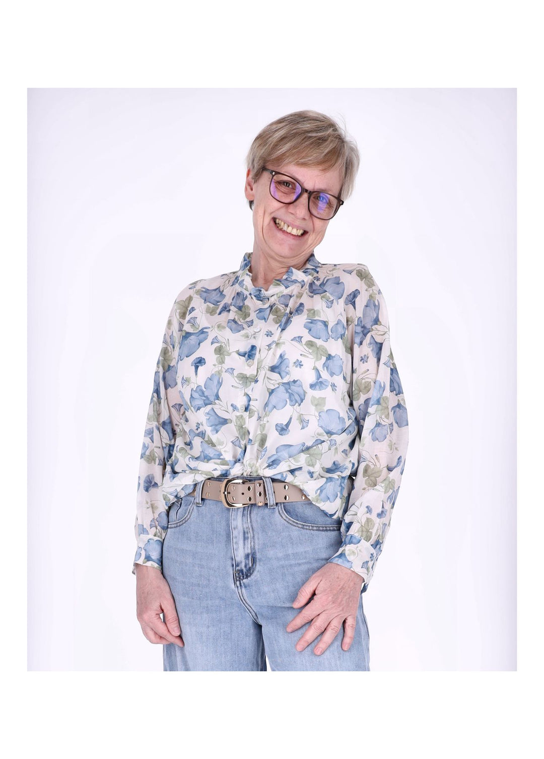 Bluse Damen BW Blumenprint Rüschen