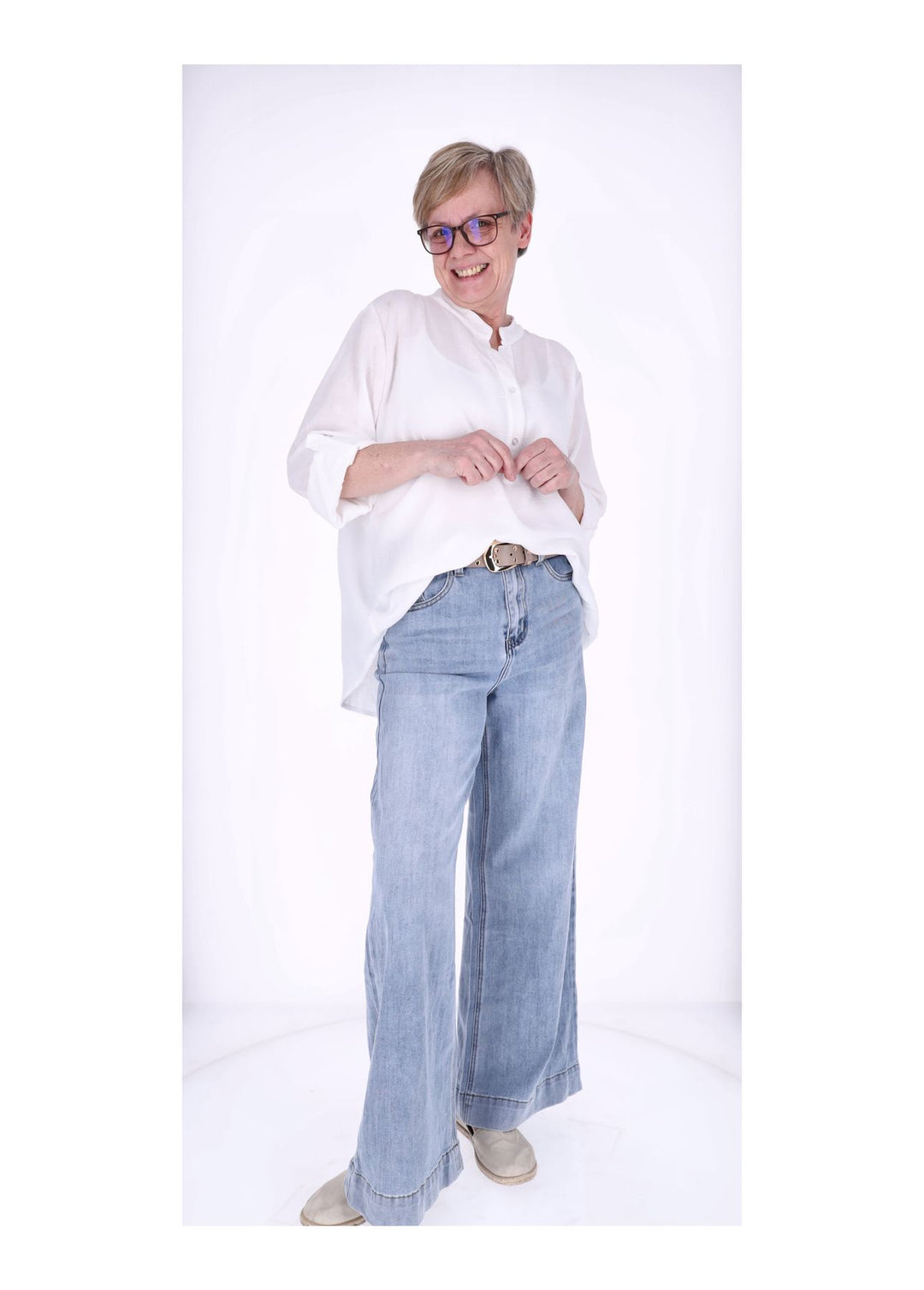 Blusenshirt Damen Struktur Krempelarm kurze Knopfleiste