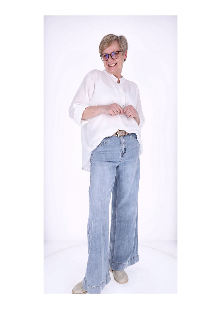 Blusenshirt Damen Struktur Krempelarm kurze Knopfleiste