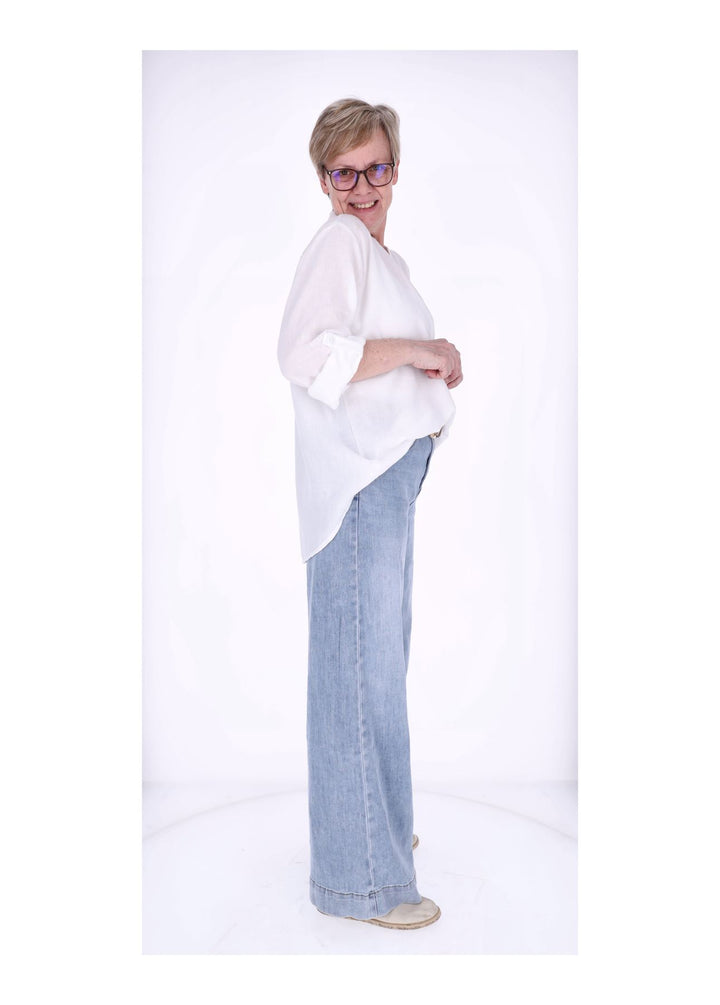 Blusenshirt Damen Krempelarm Viskose kurze Knopfleiste