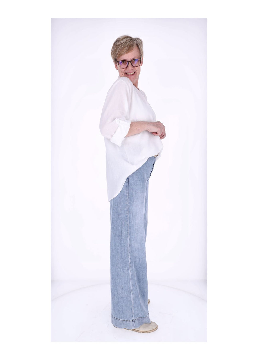 Blusenshirt Damen Struktur Krempelarm kurze Knopfleiste