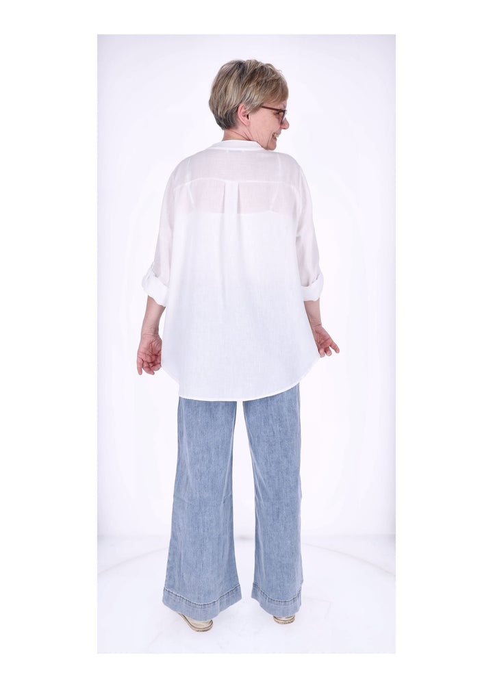 Blusenshirt Damen Struktur Krempelarm kurze Knopfleiste