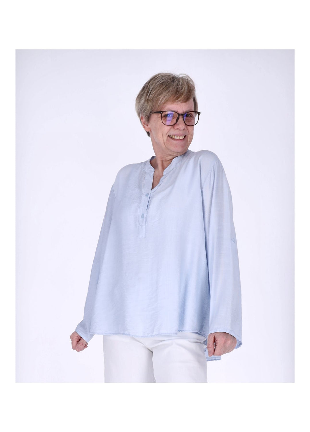 Blusenshirt Damen Krempelarm Viskose kurze Knopfleiste