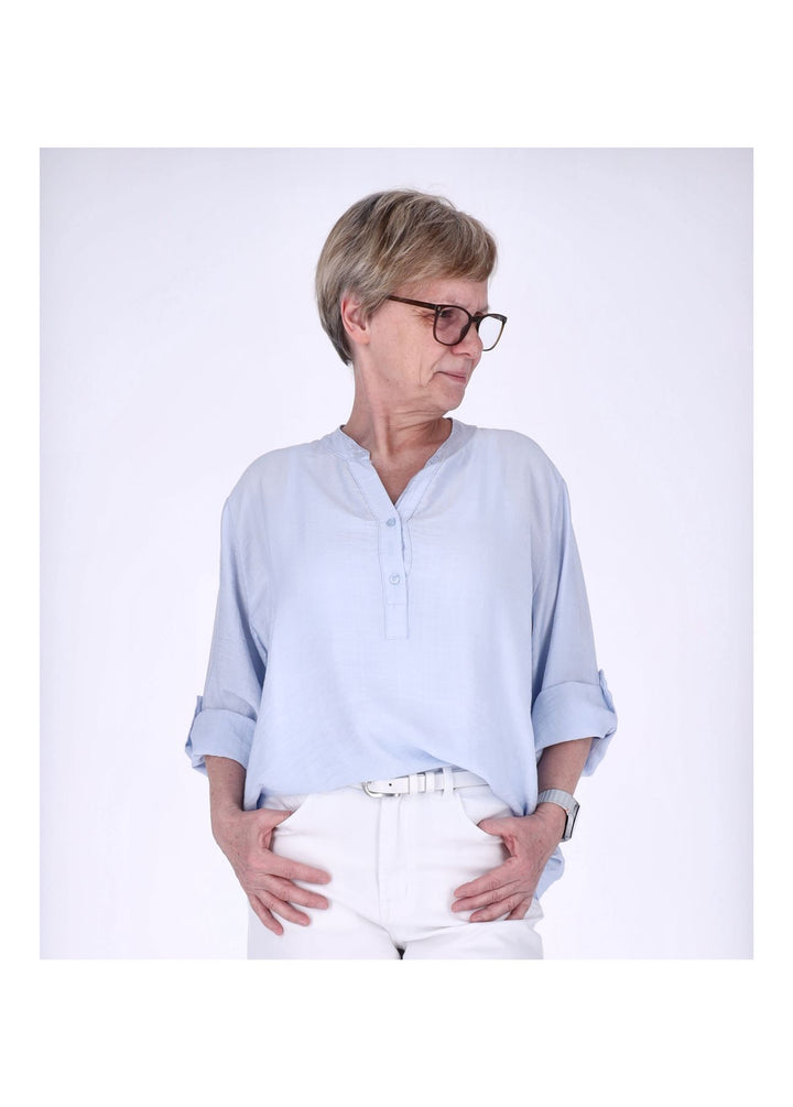 Blusenshirt Damen Krempelarm Viskose kurze Knopfleiste