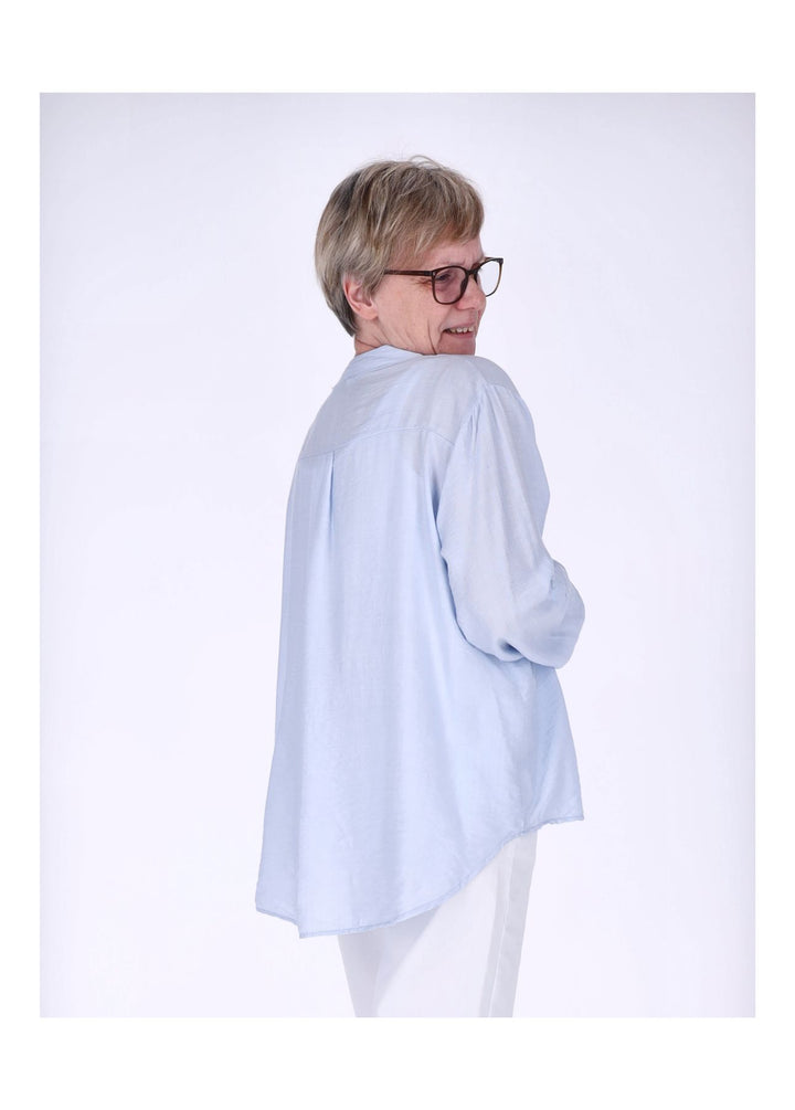 Blusenshirt Damen Krempelarm Viskose kurze Knopfleiste