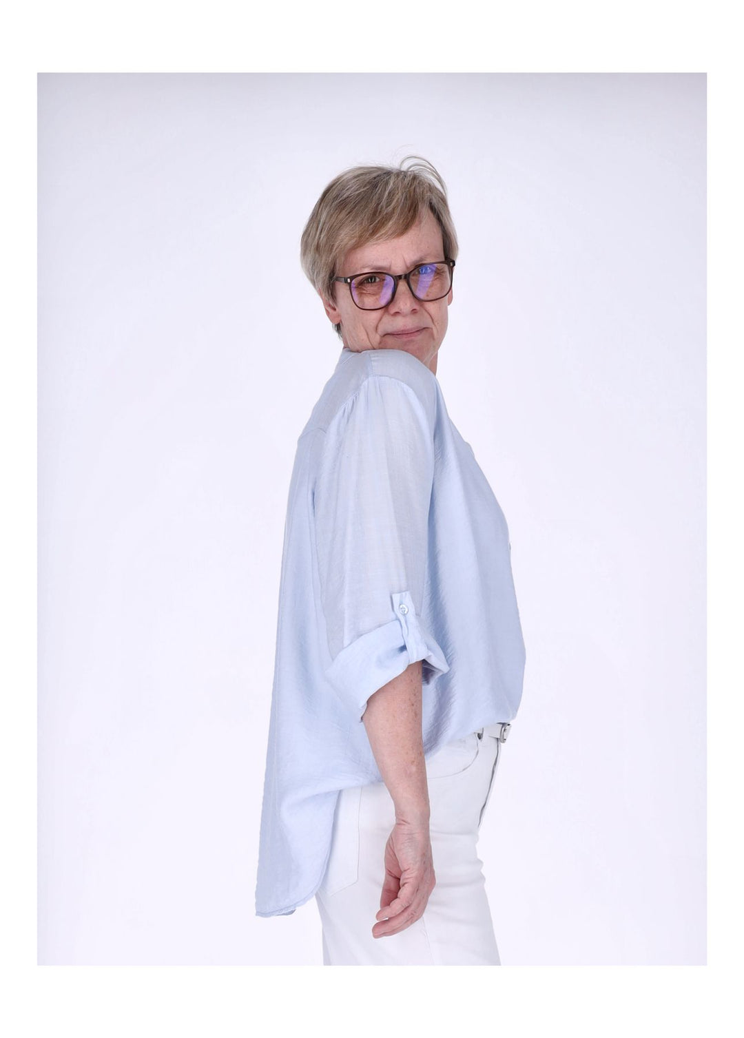 Blusenshirt Damen Krempelarm Viskose kurze Knopfleiste