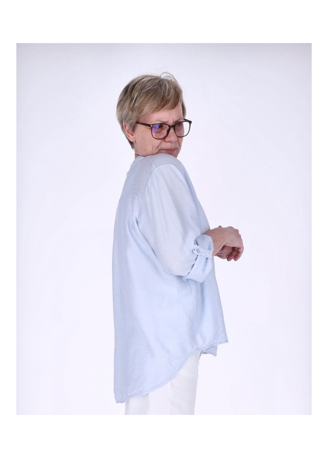 Blusenshirt Damen Krempelarm Viskose kurze Knopfleiste