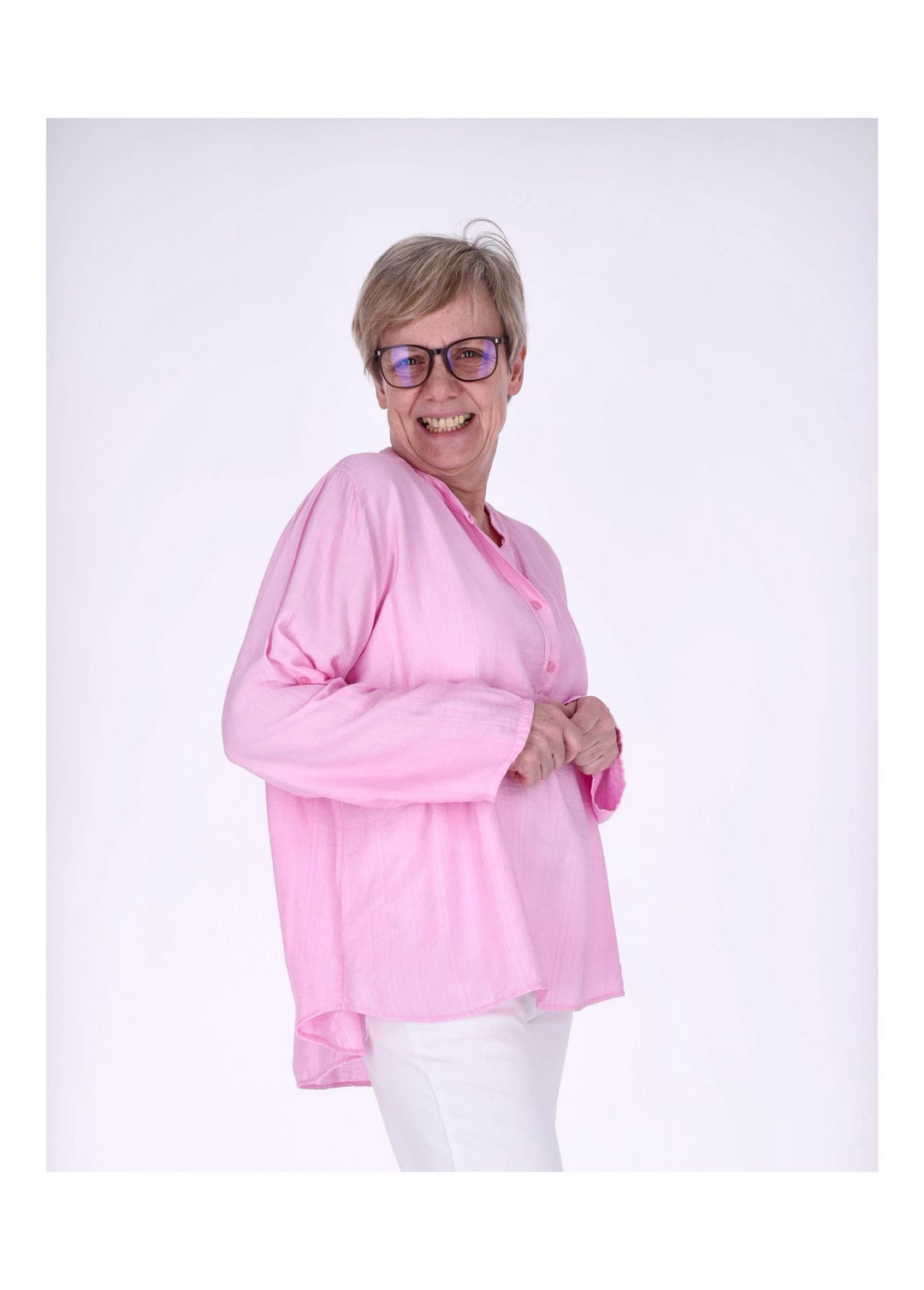 Blusenshirt Damen Krempelarm Viskose kurze Knopfleiste