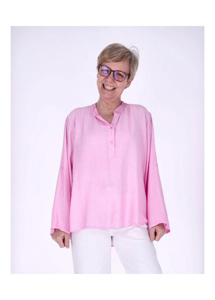 Blusenshirt Damen Krempelarm Viskose kurze Knopfleiste