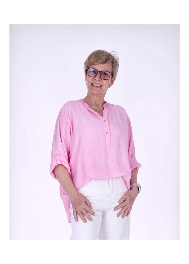 Blusenshirt Damen Krempelarm Viskose kurze Knopfleiste