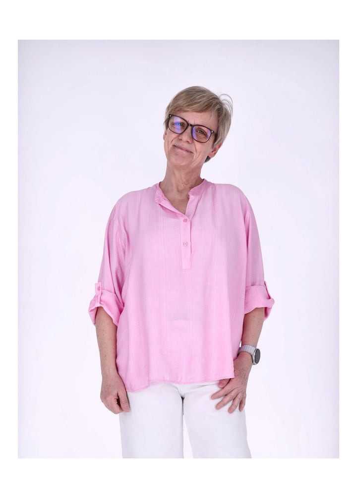 Blusenshirt Damen Krempelarm Viskose kurze Knopfleiste