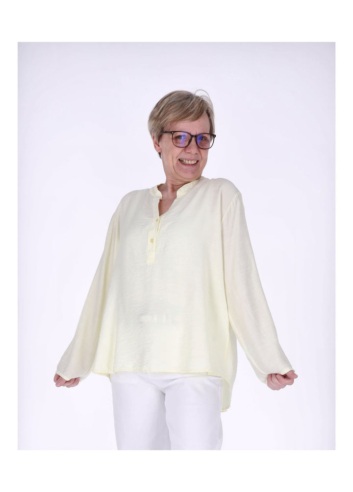 Blusenshirt Damen Krempelarm Viskose kurze Knopfleiste