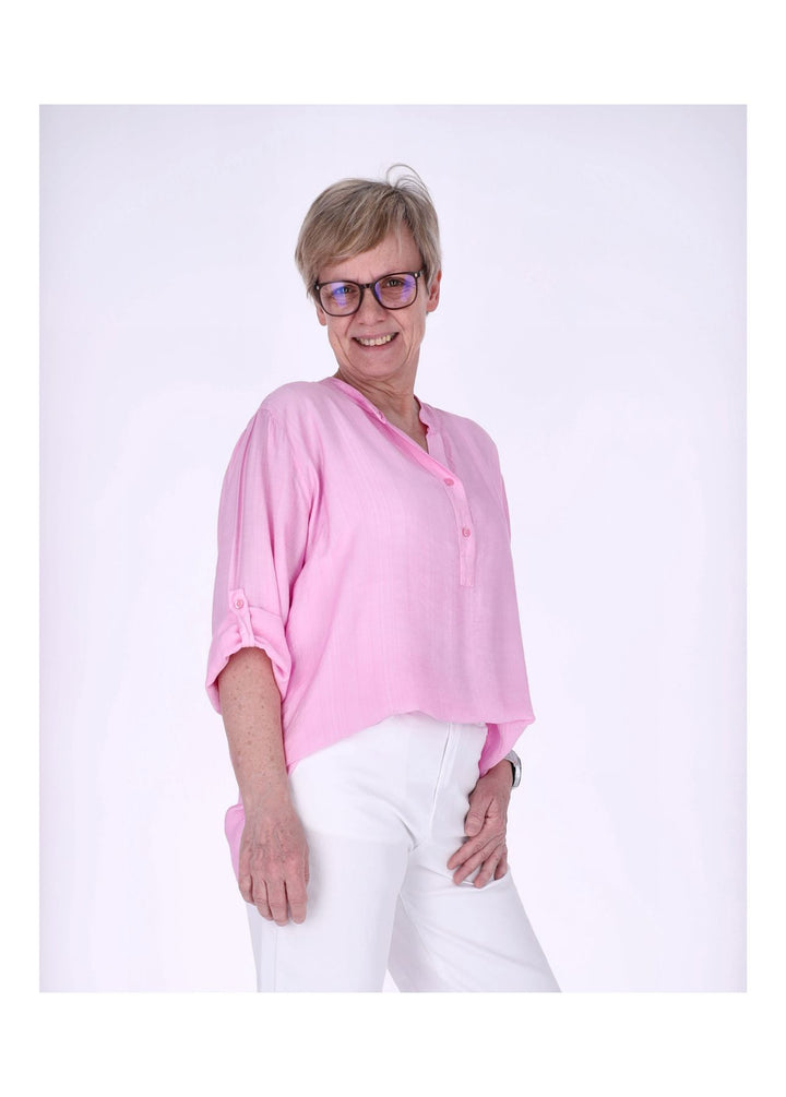 Blusenshirt Damen Krempelarm Viskose kurze Knopfleiste