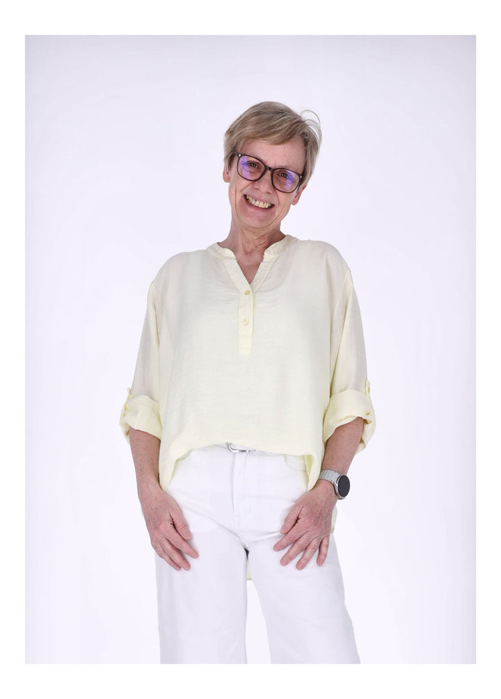 Blusenshirt Damen Krempelarm Viskose kurze Knopfleiste