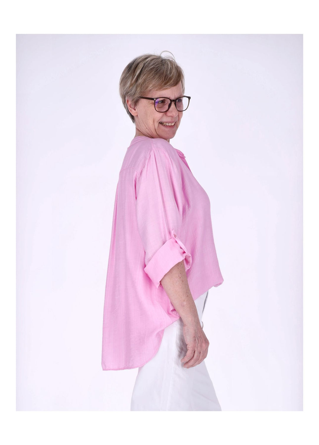 Blusenshirt Damen Krempelarm Viskose kurze Knopfleiste