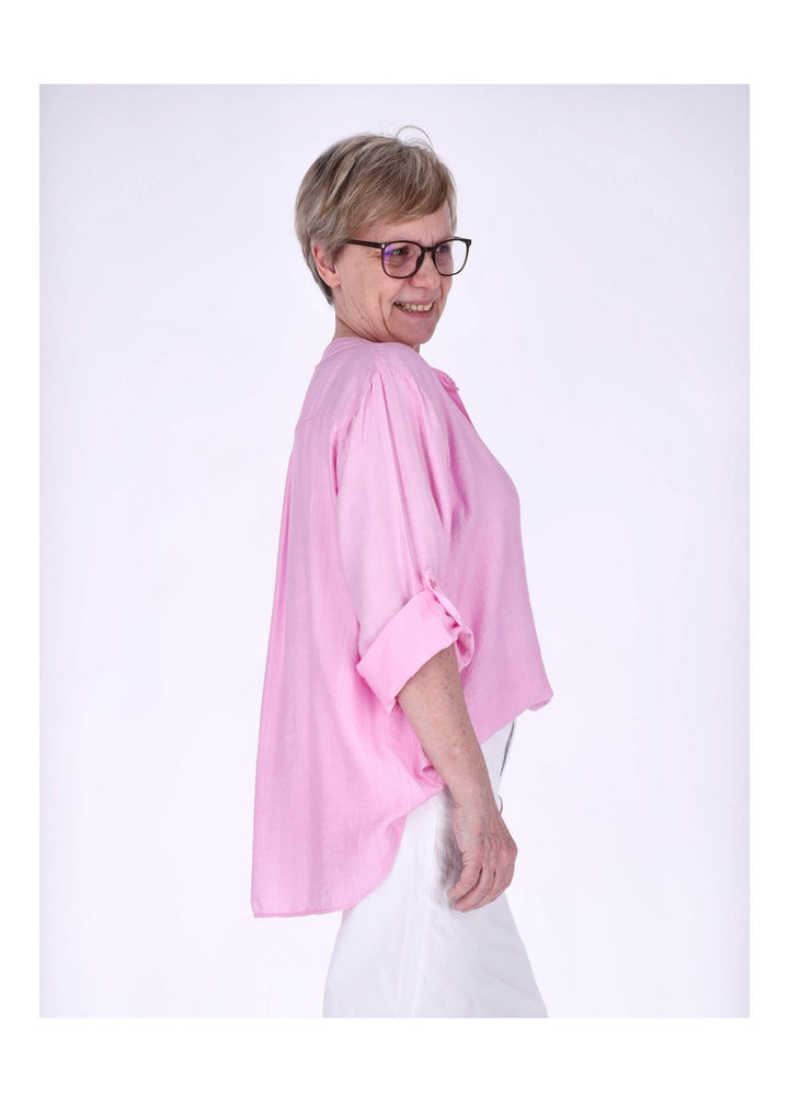 Blusenshirt Damen Krempelarm Viskose kurze Knopfleiste