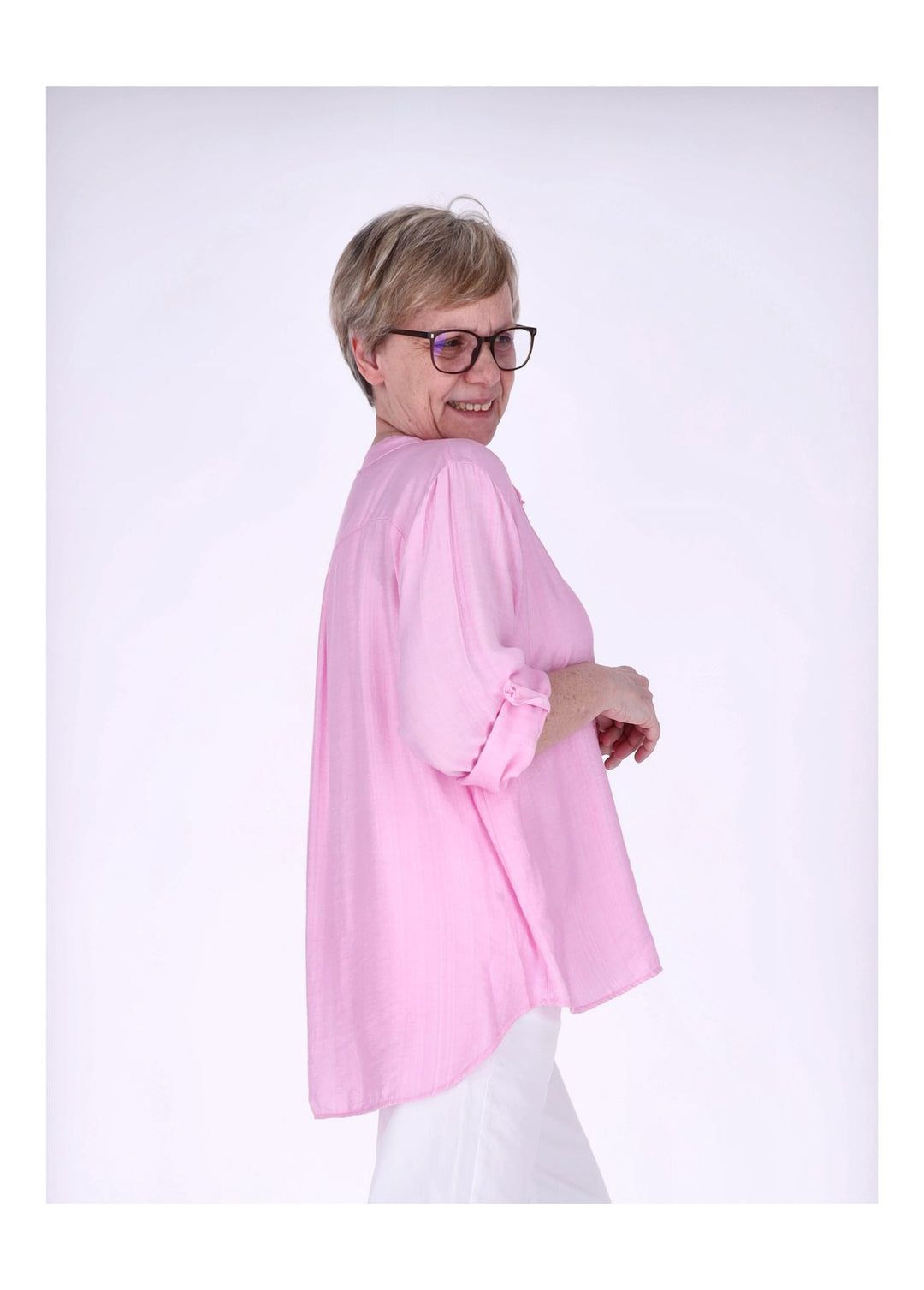 Blusenshirt Damen Krempelarm Viskose kurze Knopfleiste