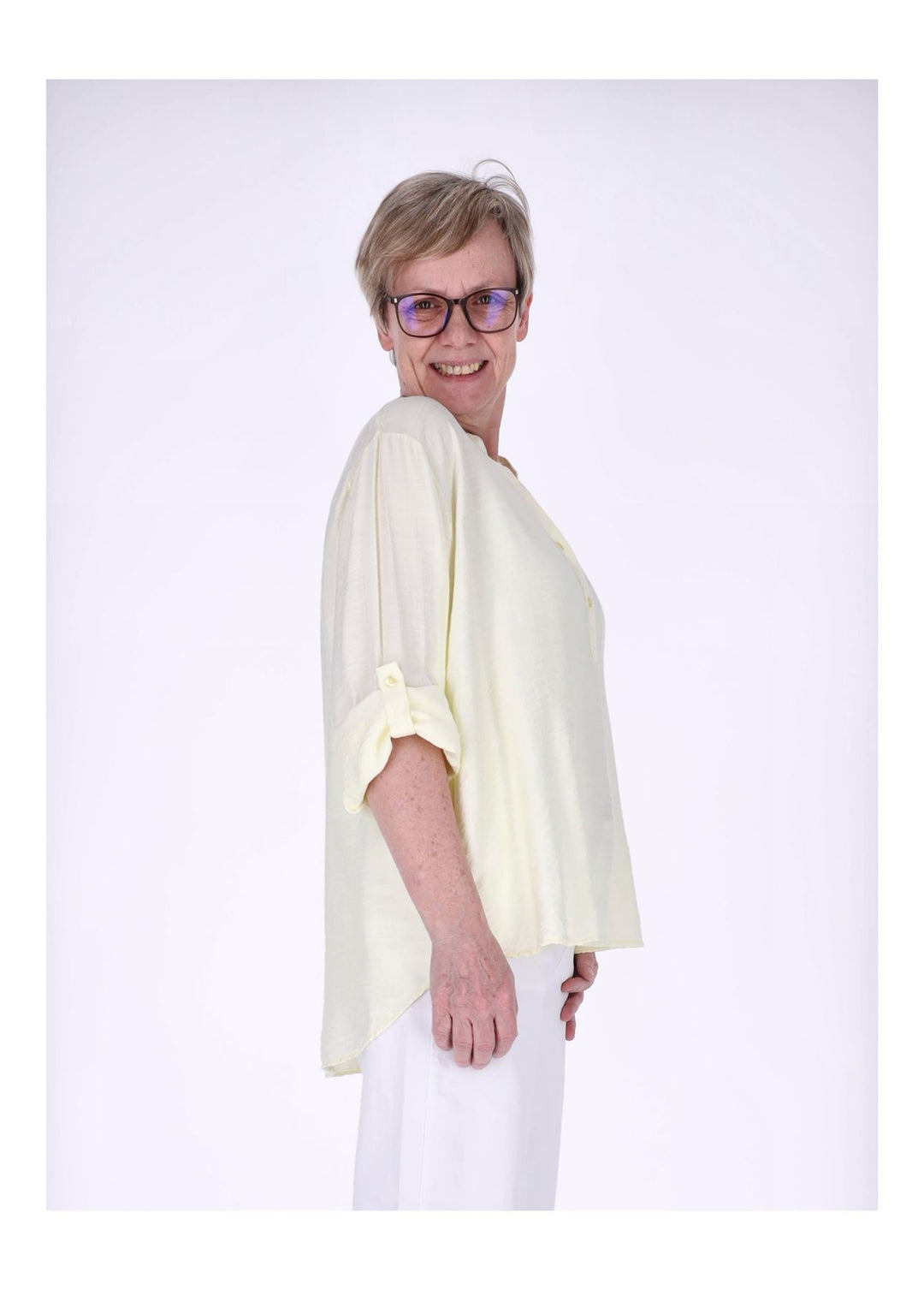 Blusenshirt Damen Krempelarm Viskose kurze Knopfleiste