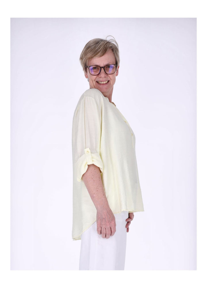 Blusenshirt Damen Krempelarm Viskose kurze Knopfleiste