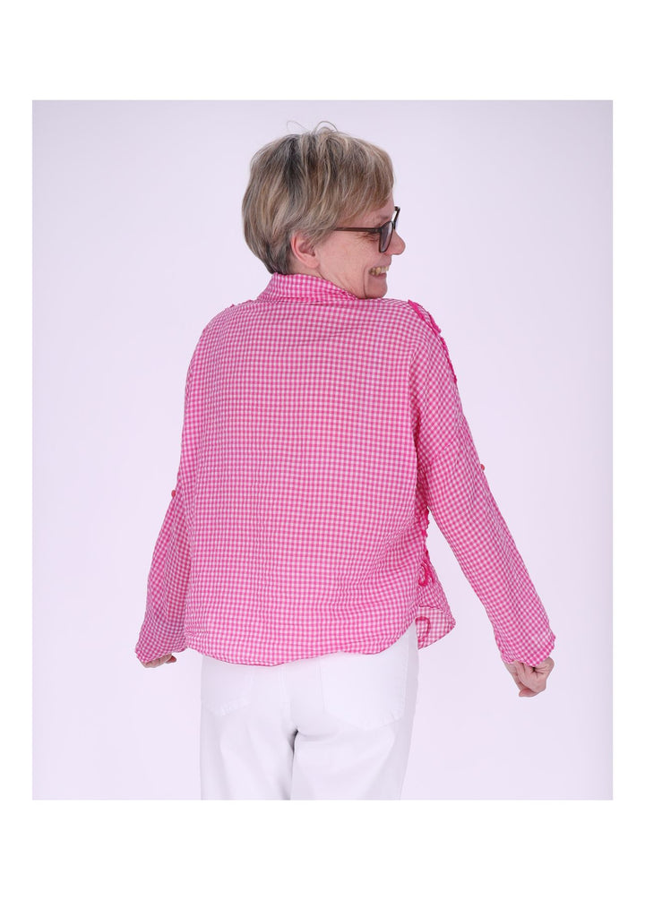 Bluse Damen 1/2 Arm Karo aufgenähte Blüten