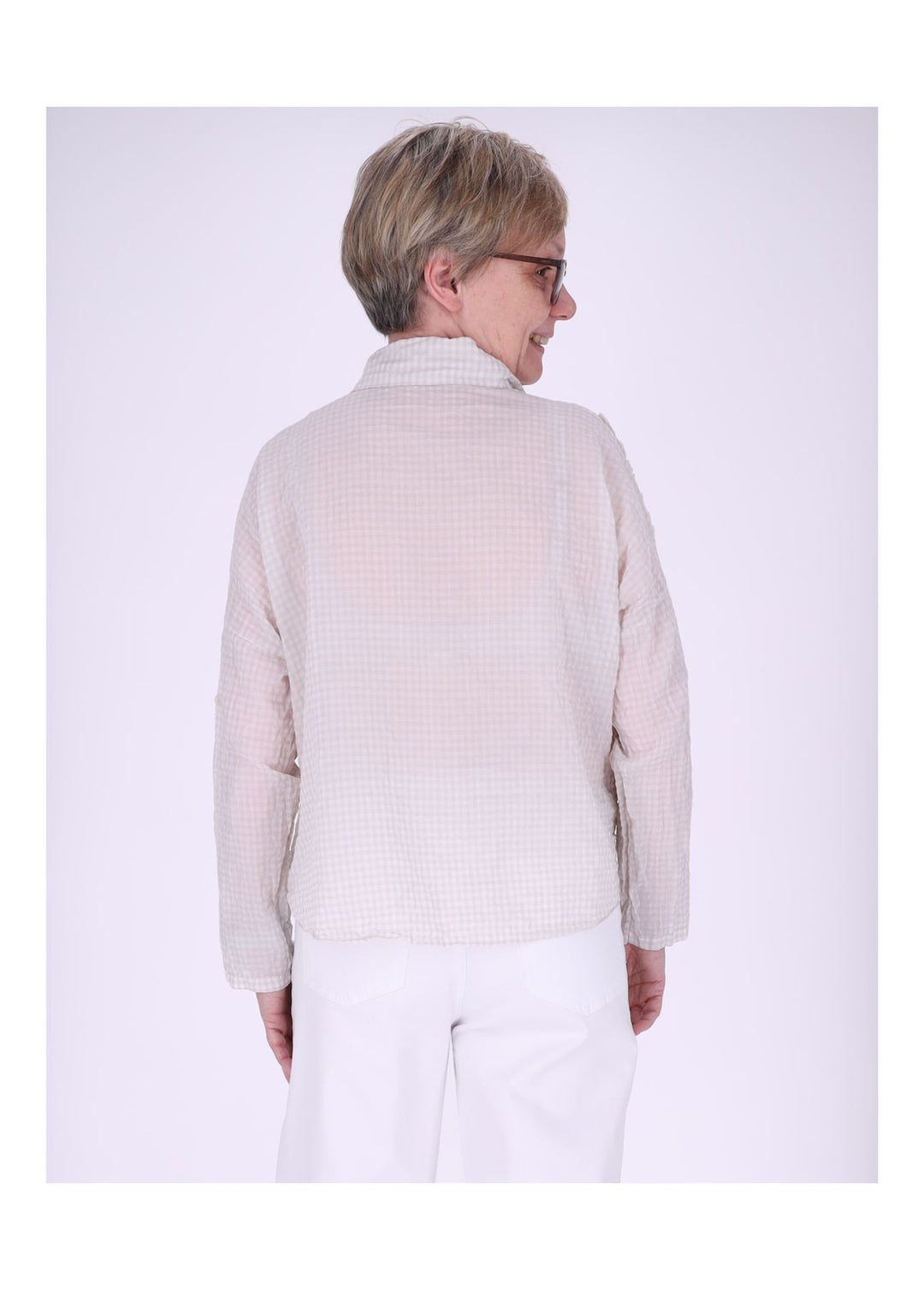 Bluse Damen 1/2 Arm Karo aufgenähte Blüten