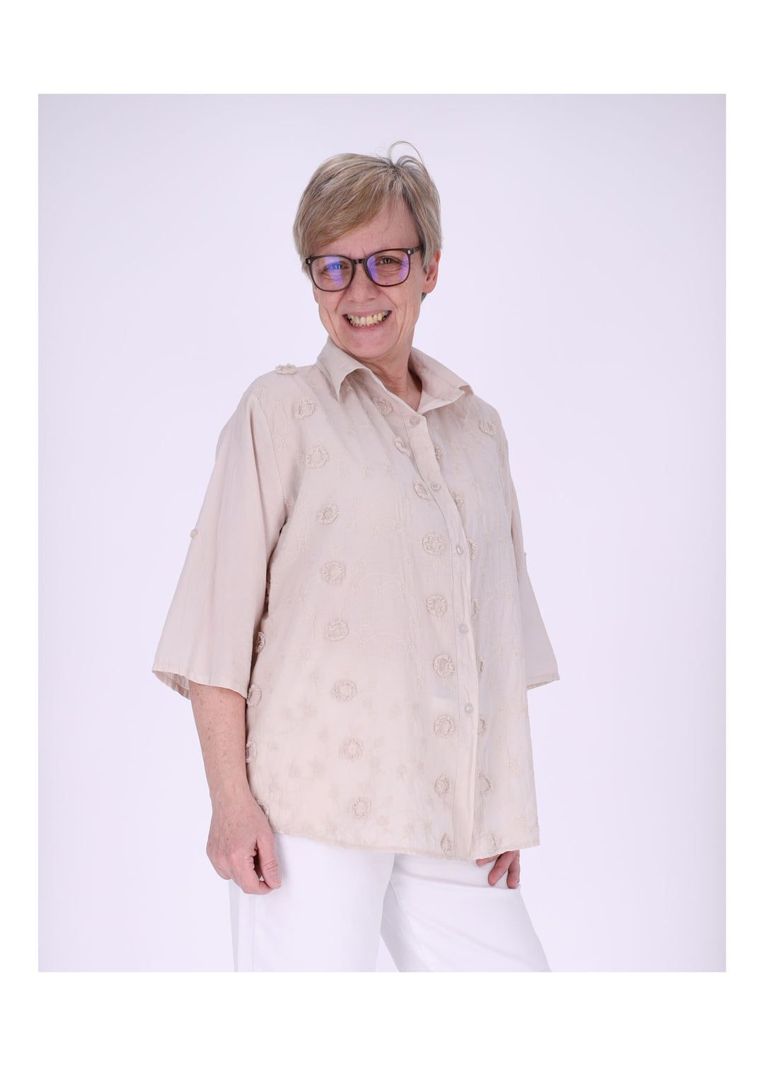 Bluse Damen 1/2 Arm BW Stickerei