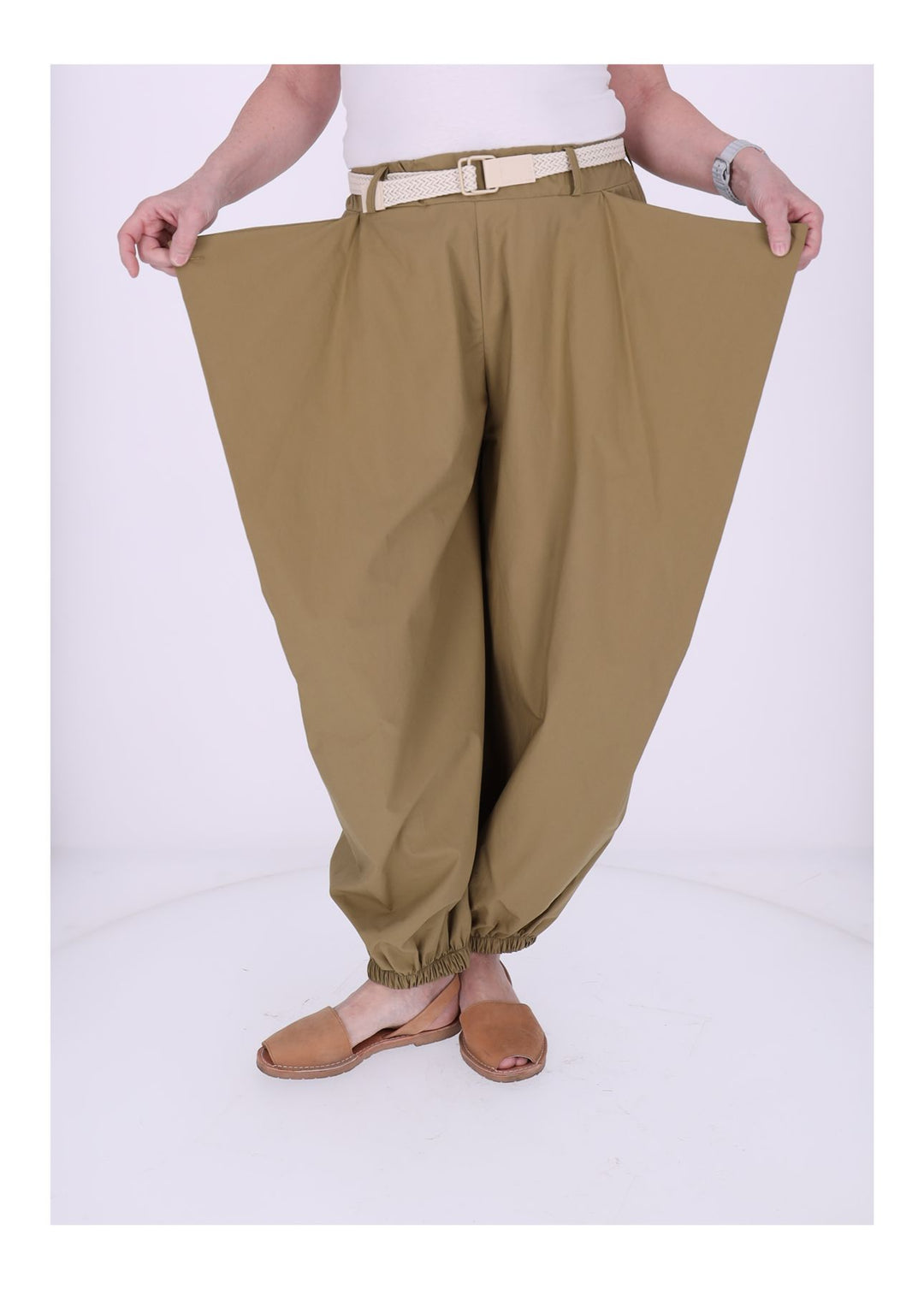 Hose Damen Gummizug am Fußende und Bund Knopf