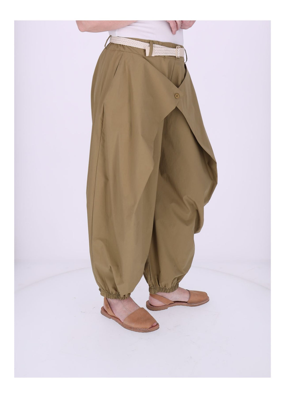 Hose Damen Gummizug am Fußende und Bund Knopf