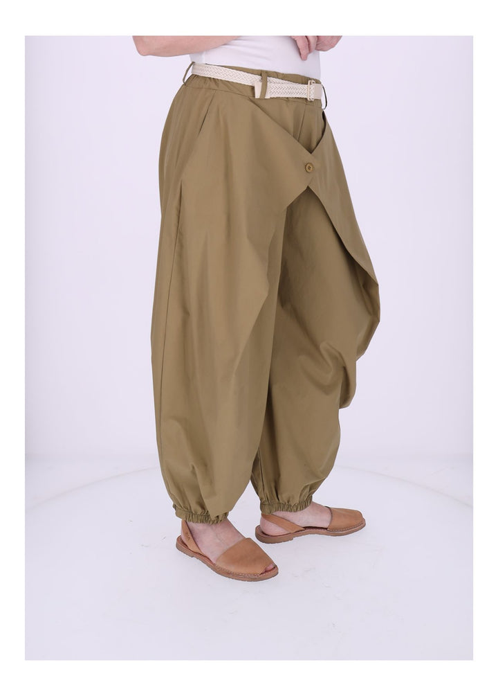 Hose Damen Gummizug am Fußende und Bund Knopf