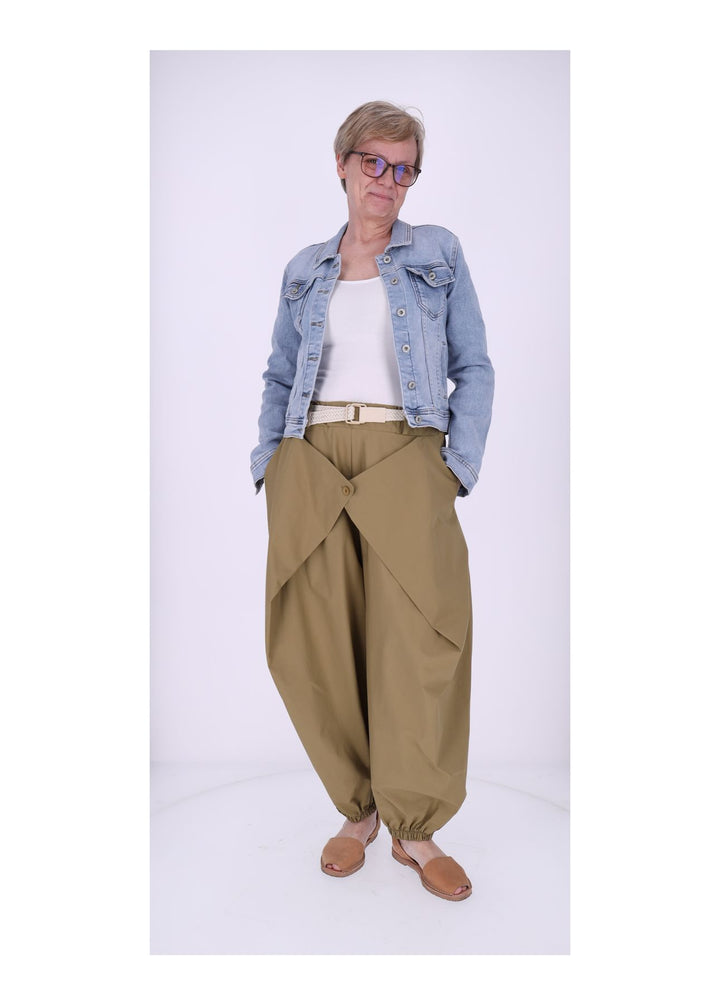 Hose Damen Gummizug am Fußende und Bund Knopf