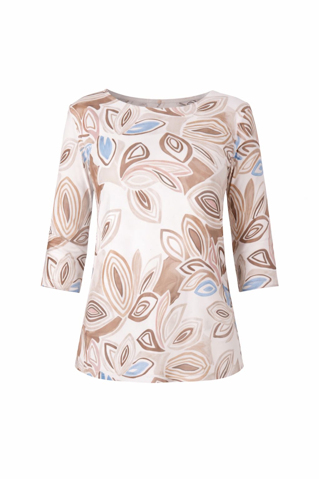 Damen Shirt mit 3/4-Ärmeln und Allover-Print – Beige