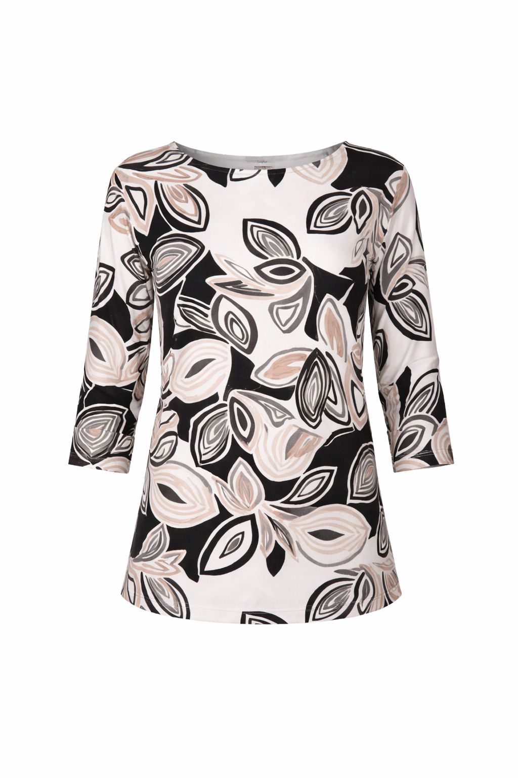 Damen Shirt mit 3/4-Ärmeln und Allover-Print – Schwarz
