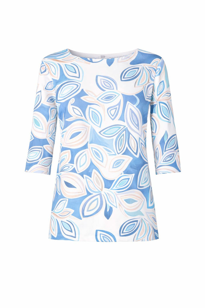 Damen Shirt mit 3/4-Ärmeln und Allover-Print – Hellblau