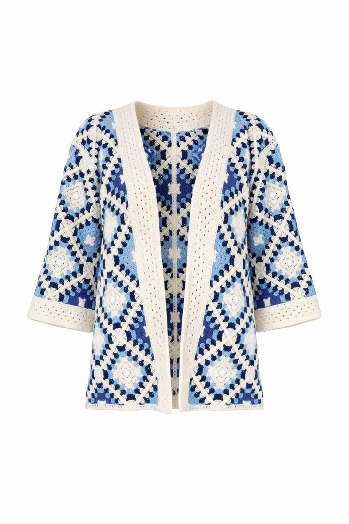 Strickjacke Häkel Damen kurz 3/4 Arm