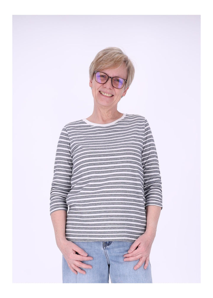 Shirt Damen Streifen Geraffter Ärmel