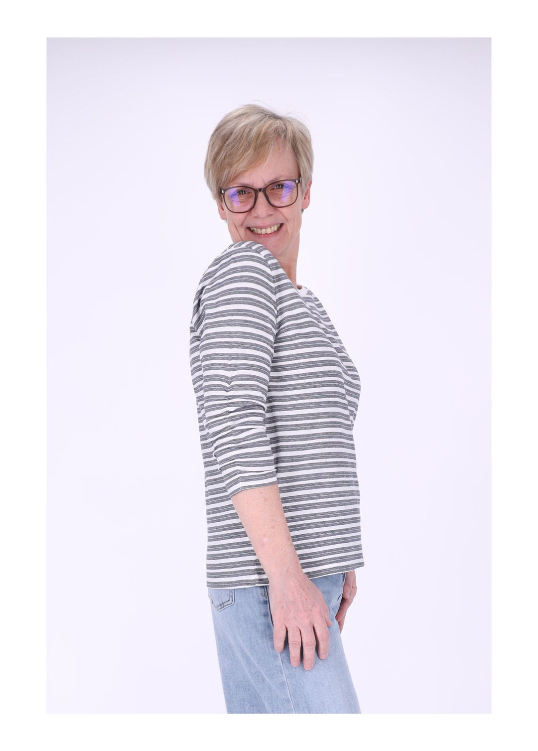 Shirt Damen Streifen Geraffter Ärmel